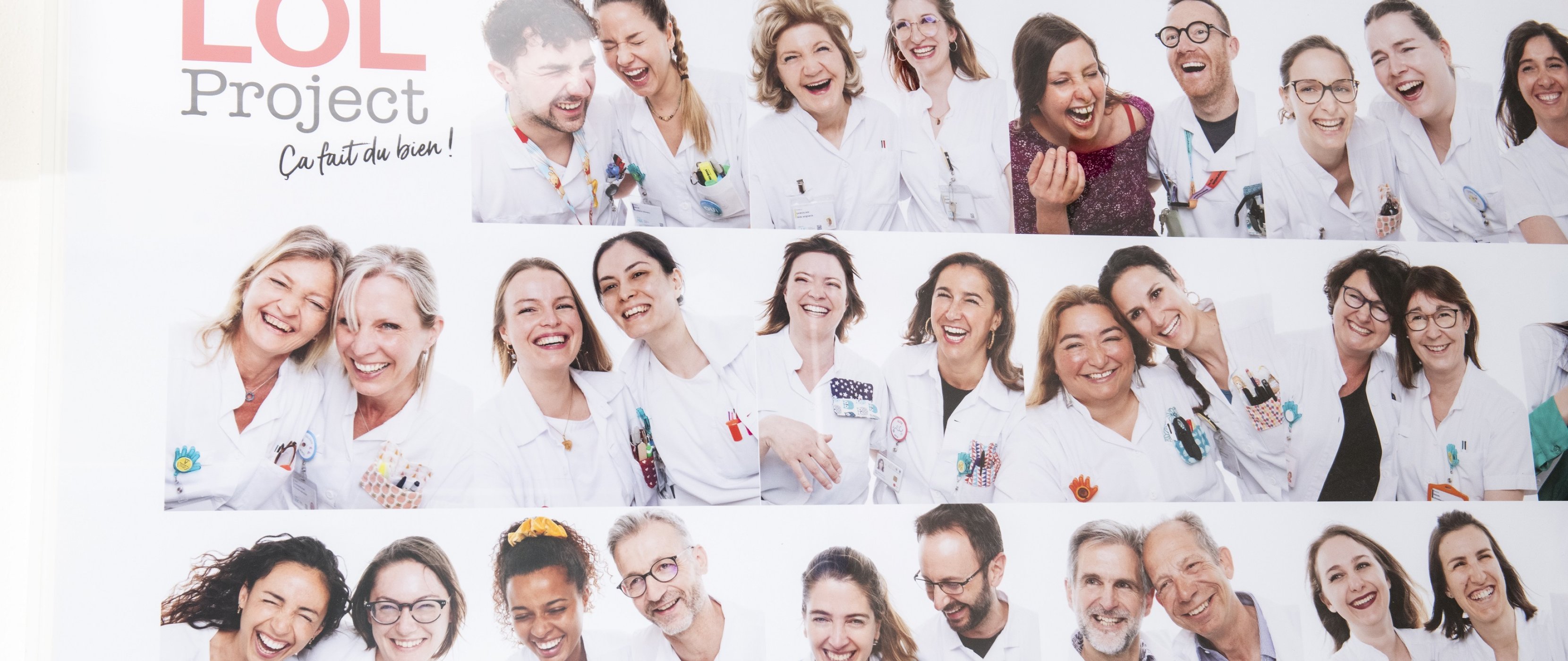 Photo de mosaïque de portraits du personnel des unités de soins intensifs pédiatriques et de néonatologie aux HUG